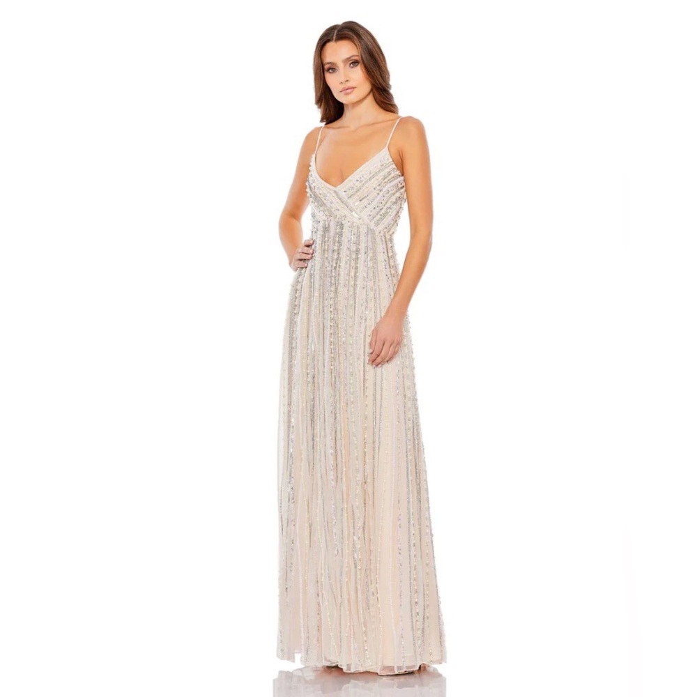 MAC DUGGAL
Embellished Spaghetti Strap Wrap Over A Line Gown